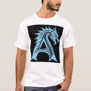 T-shirt Lettre A de style dragon, alphabet du dragon, mono