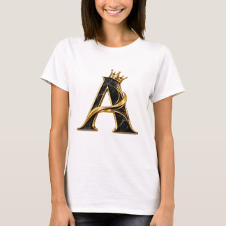 T-Shirt Lettre A Luxe | Couronne Dorée Noire Initi