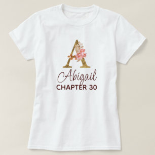 T-shirt Lettre A Monogramme Doré Roses Rose Clair Annivers