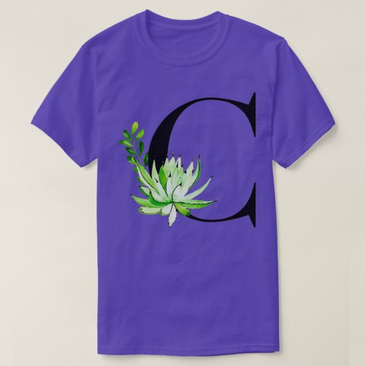 T-shirt Lettre alphabétique C avec cactus d'aquarelle et q (Design devant)