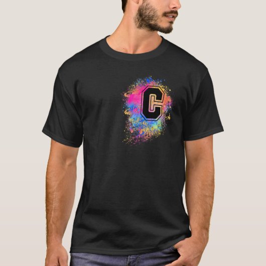 T-shirt Lettre arc-en-ciel C Premier monogramme rose (Devant)