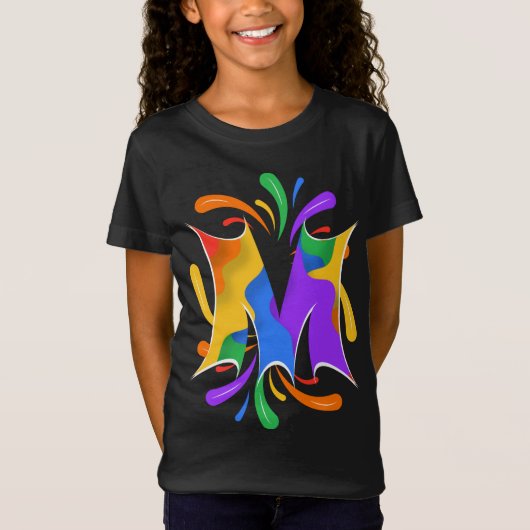 T-Shirt Lettre arc-en-ciel M Monogramme Abstrait (Devant)