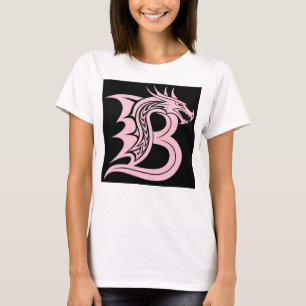 T-shirt Lettre B de style dragon, alphabet du dragon, mono