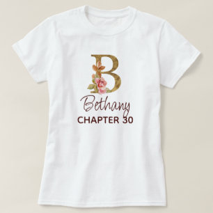 T-shirt Lettre B Monogramme Doré Roses Roses Noces