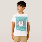 T-shirt Lettre blanche turquoise E Chevron de monogramme (Devant entier)
