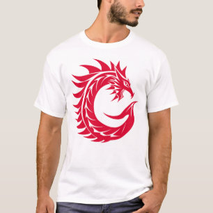 T-shirt Lettre C de style dragon, alphabet du dragon, mono