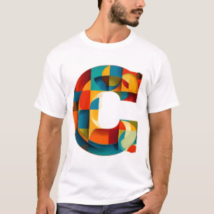 T-shirt Lettre C – Monogramme géométrique arrondi à blocs 