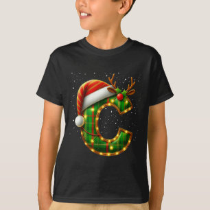 T-shirt Lettre C Noël à carreaux Chapeau de Père Noël Mono