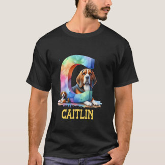 T-shirt Lettre Chiens mignons Caitlin Nom Chien arc-en-cie