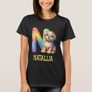 T-shirt Lettre Chiens mignons Natalija Nom Chien arc-en-ci