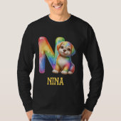 T-shirt Lettre Chiens mignons Nina Nom Chien arc-en-ciel (Devant)