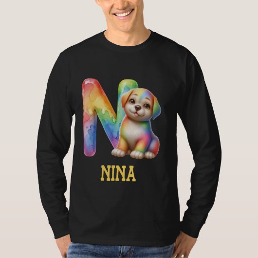 T-shirt Lettre Chiens mignons Nina Nom Chien arc-en-ciel (Devant)