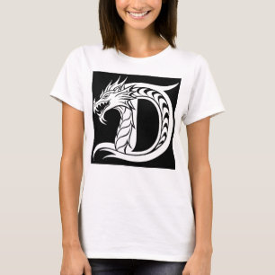 T-shirt Lettre D de style dragon, Alphabet Dragon, Monogra
