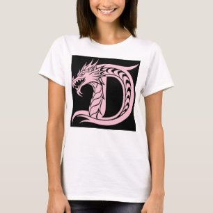 T-shirt Lettre D de style dragon, alphabet du dragon, mono