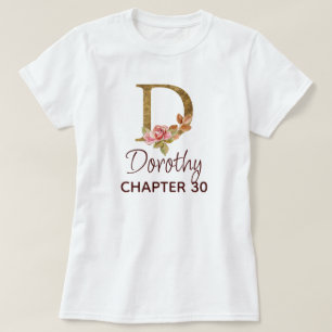 T-shirt Lettre D Monogramme Or Roses Rose Pâle Anniversair