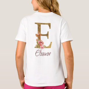 T-shirt Lettre de nom personnalisée E Roses roses blush fe