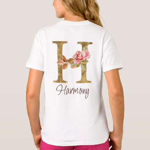 T-shirt Lettre de nom personnalisée H Roses roses blush en