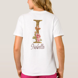 T-shirt Lettre de nom personnalisée I Roses roses blush en