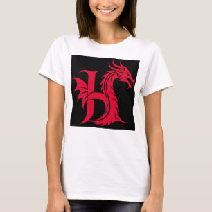 T-shirt Lettre de style dragon H, Alphabet du dragon, Mono
