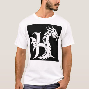 T-shirt Lettre de style dragon H, Alphabet du dragon, Mono