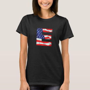 T-shirt Lettre E Alphabet majuscule Usa American Flag Mono