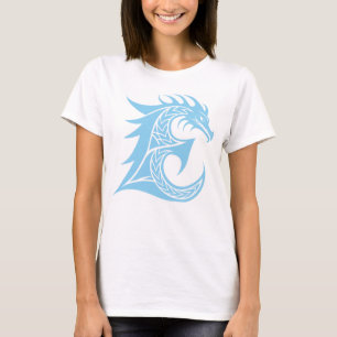 T-shirt Lettre E de style dragon, alphabet du dragon, mono