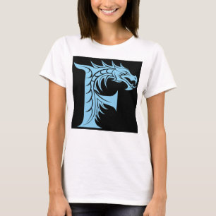 T-shirt Lettre F de style dragon, alphabet du dragon, mono