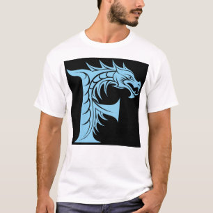 T-shirt Lettre F de style dragon, alphabet du dragon, mono