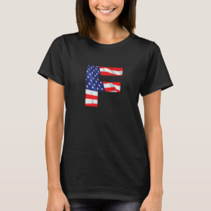 T-shirt Lettre F Majuscule Alphabet États-Unis Drapeau Amé
