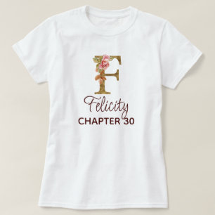 T-shirt Lettre F Monogramme Or Roses Rose Clair Anniversai
