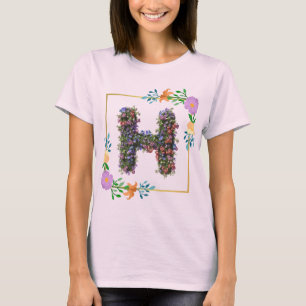 T-shirt Lettre florale à l'aquarelle chic H