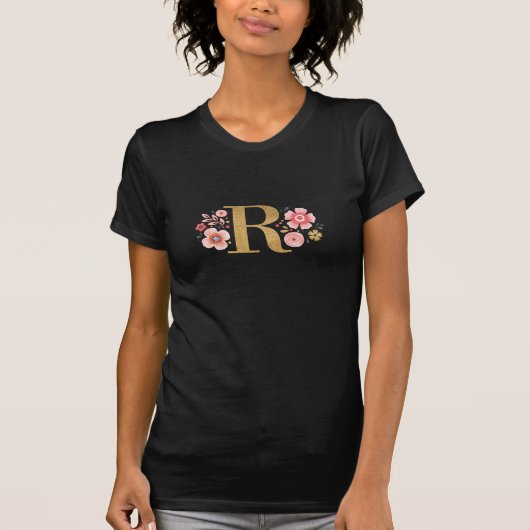 T-shirt LETTRE Florale MONOGRAPHIQUE OR R INITIALE (Devant)