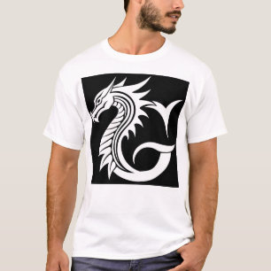 T-shirt Lettre G de style dragon, alphabet du dragon, mono