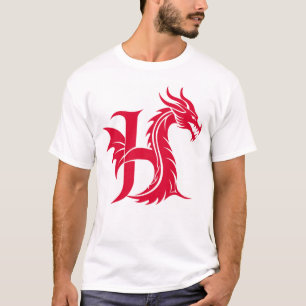 T-shirt Lettre H de style dragon, alphabet du dragon, mono