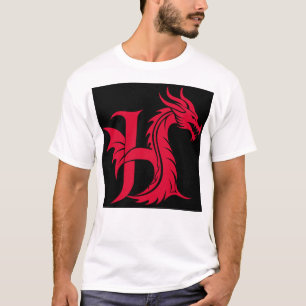 T-shirt Lettre H de style dragon, alphabet du dragon, mono