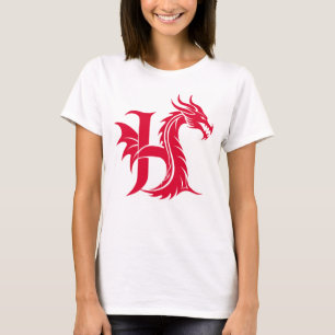 T-shirt Lettre H de style dragon, alphabet du dragon, mono