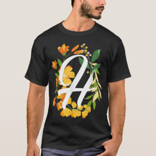 T-shirt Lettre H Majuscule Alphabet Fleurs Monogramme Init