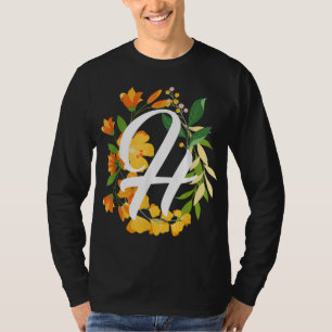 T-shirt Lettre H Majuscule Alphabet Fleurs Monogramme Init