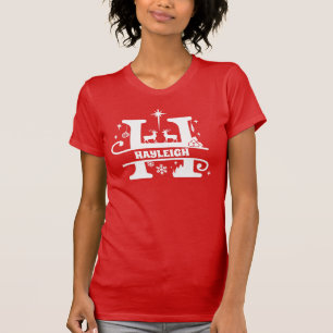 T-shirt Lettre H Monogramme de Noël Nom initial    RedT-S