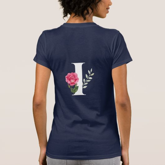 T-shirt Lettre initiale Monogramme I en blanc avec rose ro (Dos)