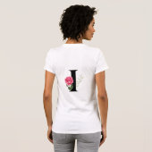T-shirt Lettre initiale Monogramme I en noir avec rose ros (Dos entier)
