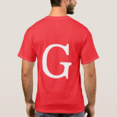 T-shirt Lettre initiale monogramme rouge blanc simple (Dos)
