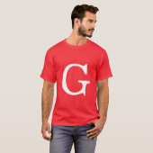 T-shirt Lettre initiale monogramme rouge blanc simple (Devant entier)