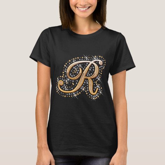 T-shirt Lettre initiale R de monogramme d'or (Devant)
