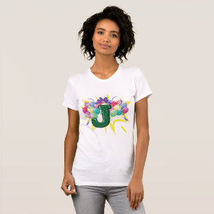 T-shirt Lettre J Monogramme de Célébration avec Ballons
