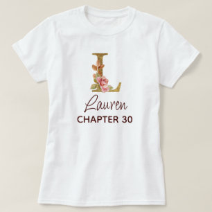 T-shirt Lettre L Monogramme Or Roses Rose Naissance