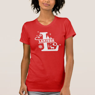 T-shirt Lettre L Noël Monogramme Nom initial Rouge