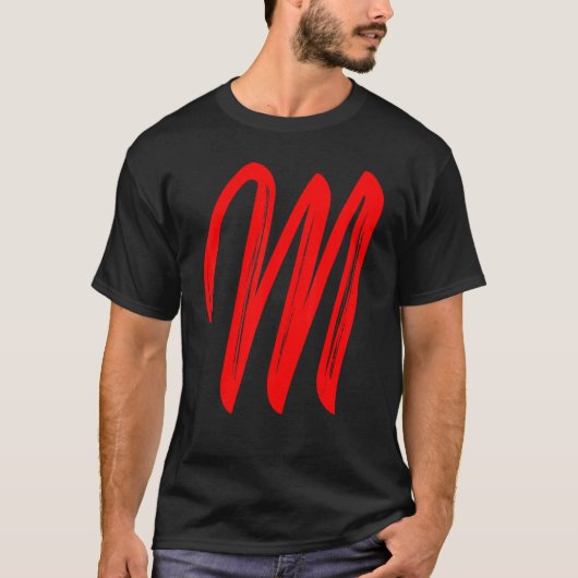 T-shirt Lettre M Alphabet Grand Rouge Graphique Initial (Devant)