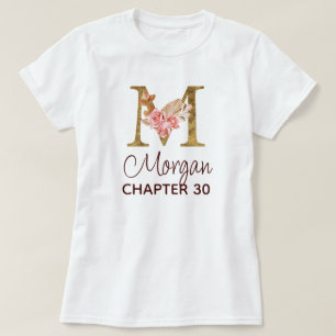 T-shirt Lettre M Monogramme Or Roses Rose Clair Anniversai