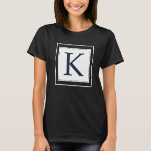 T-shirt Lettre monographie K Alphabet K Marine initiale Bl